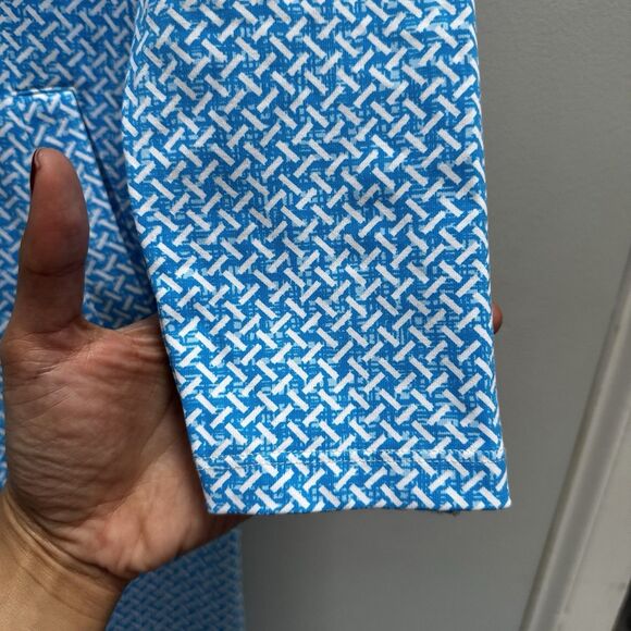 J.McLaughlin Callie Dress M Blue Geometric Shirt Preppy Coastal Resort Nautical - Picture 13 of 16